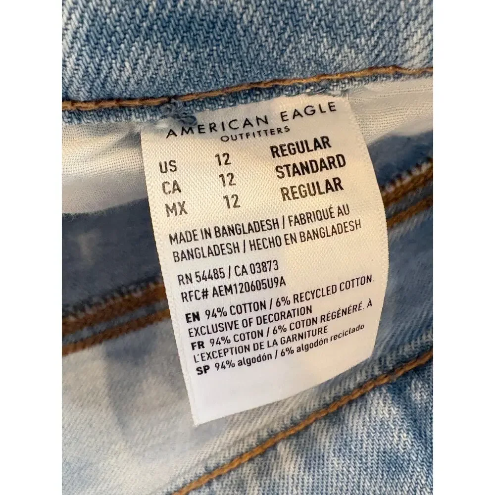 American Eagle 90s Wide Leg Jeans Womens Sz 12 Blue High Rise Stretch Light Wash